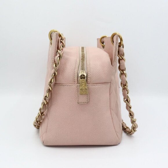 Authentic CHANEL Caviar Petite Timeless Shopper Tote Quilted Shoulder Bag Pink - Picture 4 of 9